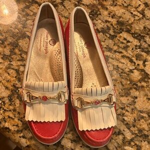 Marc Joseph Red and Cream Loafers with Gold Detail